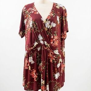 Floral Wrap Blouse - Burgundy